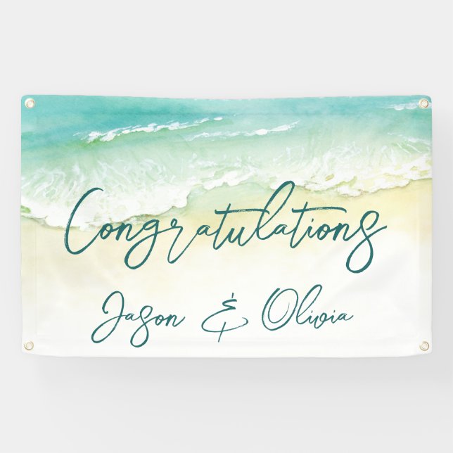 Lona Elegante Tropical Beach Wedding Felicitaciones (Horizontal)