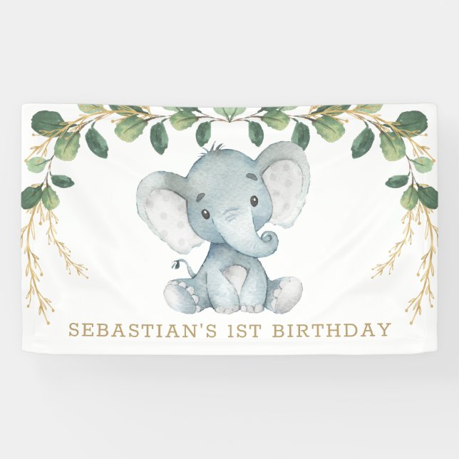 Lona Elegante vegetación Elefante de Oro Primer Fiesta  (Horizontal)