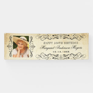 Lona Elegante Vintage Flourier Happy Birthday Photo