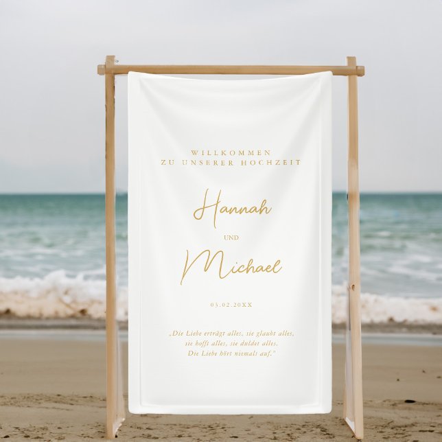 Lona Elegante, weiße, "Willkommen zu unserer Hochzeit" (Elegant, White, Minimal Wedding "Welcome Banner" with your name, date & place for personal words.)