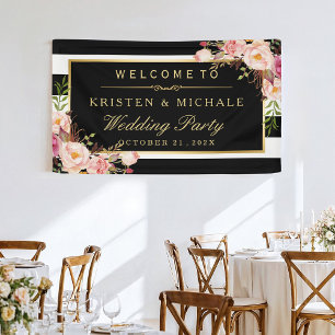 Lona Elegante y elegante floral Black Stripes Wedding P