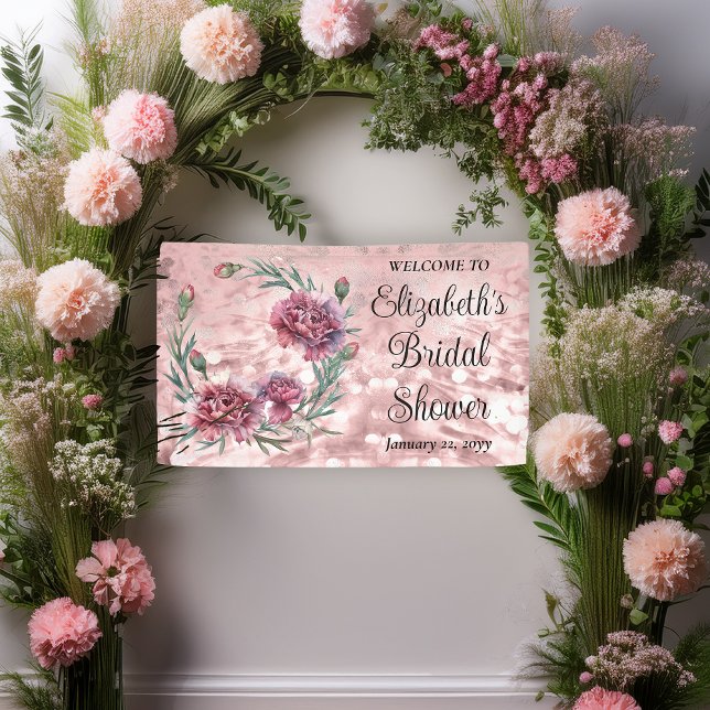 Lona Elegantes Claveles Rosados Baño Nupcial (Elegant Pink and Mauve Carnations 60th Bridal Shower  3 ft x 5 ft Banner)