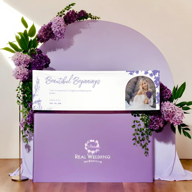 Lona Elegantes comienzos de lavanda con Personalizado (Elegant Lavender Beautiful Beginnings with Custom text & photo Banner for weddings and any event)