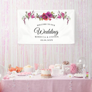 Lona Elegantes flores rosadas y moradas de boda de prim