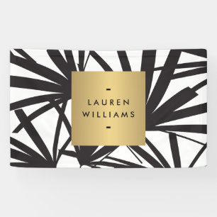 Lona Elegantes frondas de palma negras con logotipo de