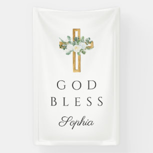 Lona Elegantes peonías florales Cruz Religiosa Dios ben