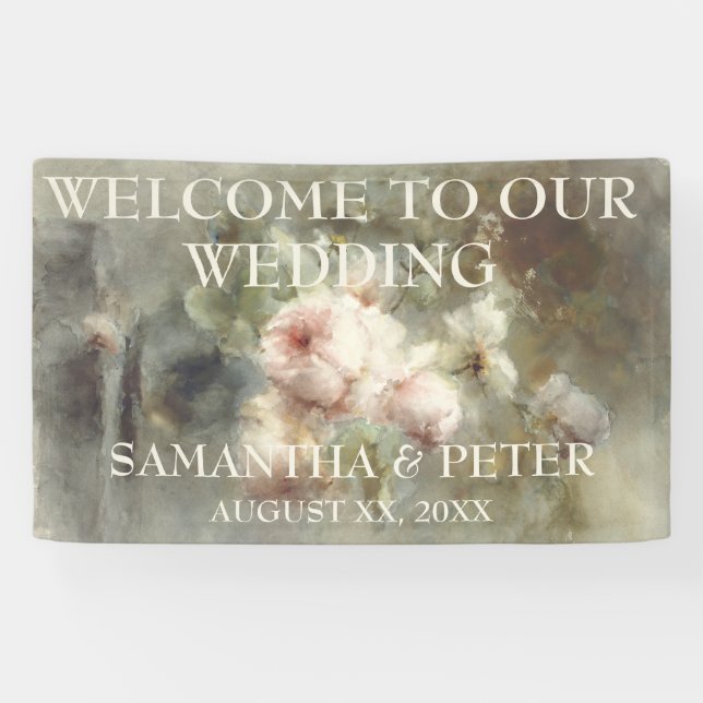 Lona Elegantes Rosas antiguos suave color de agua rosa  (Horizontal)