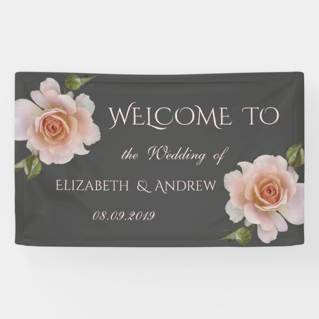 Lona Elegantes Rosas Chic   Banner de Boda (Horizontal)