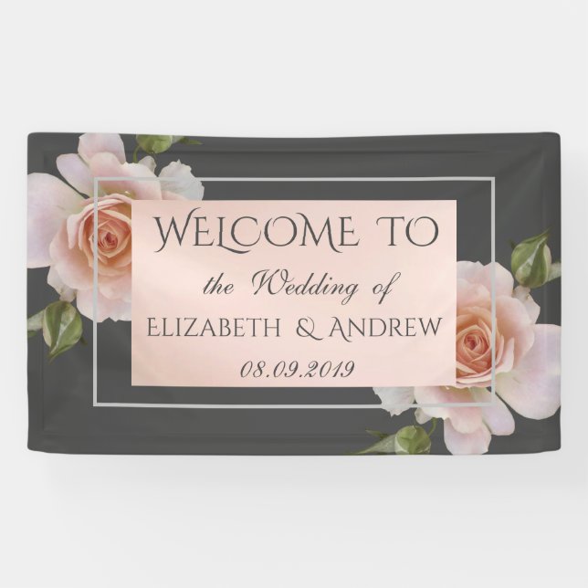 Lona Elegantes Rosas de Moda, Banner Boda floral (Horizontal)