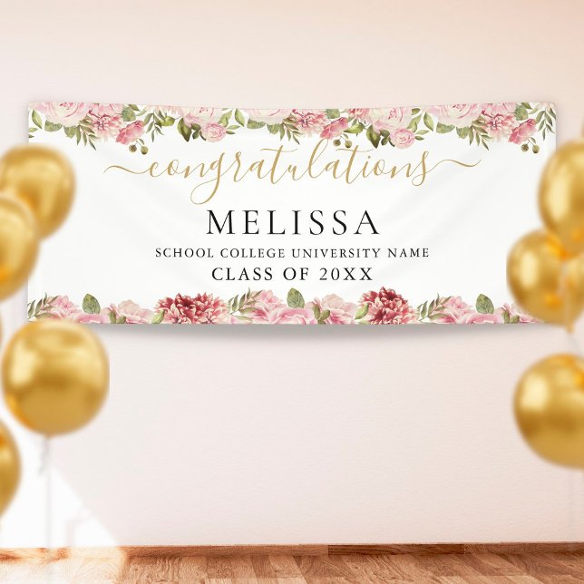 Lona Elegantes Rosas Florales Graduación de Guión Oro (Subido por el creador)