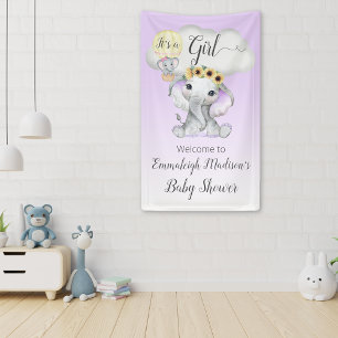 Lona Elephant Balloon Purple Baby Shower Es un Chica