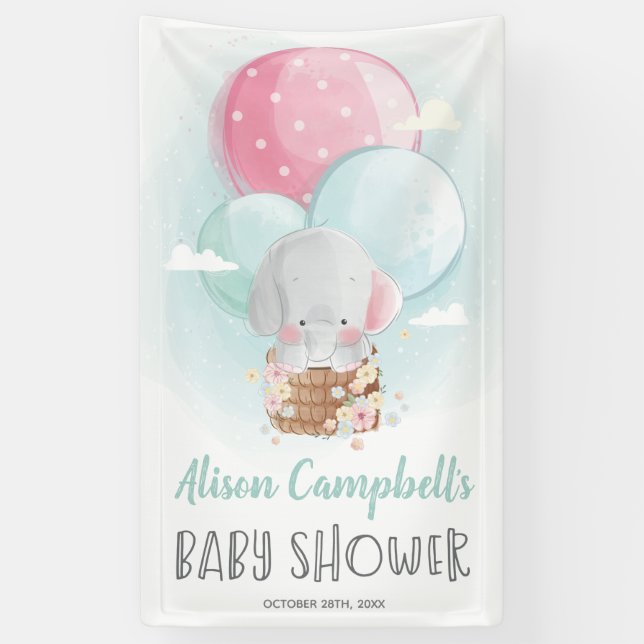 Lona Elephant Balloons Género Neutral Baby Shower (Vertical)