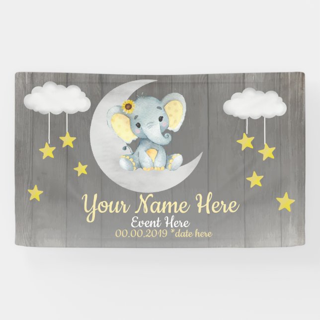 Lona Elephant Chica Banner Sunflower Baby Shower (Horizontal)