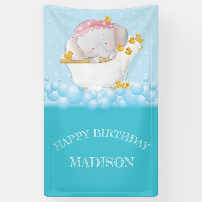 Lona Elephant Happy Birthday Personalizado (Vertical)