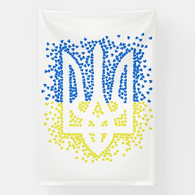 Lona Emblema ucraniano trident tryzub esparce corazones (Vertical)