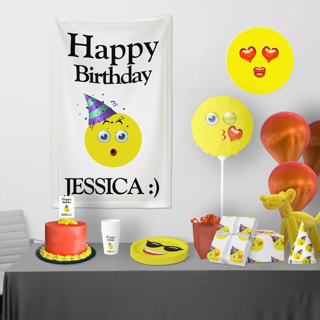Lona Emoji de cumpleaños feliz de amarillo negro (Subido por el creador)