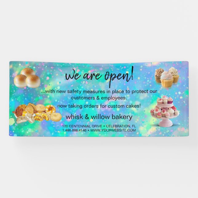 Lona Empresa de panadería Mint & Gold Whisk reapertura  (Horizontal)