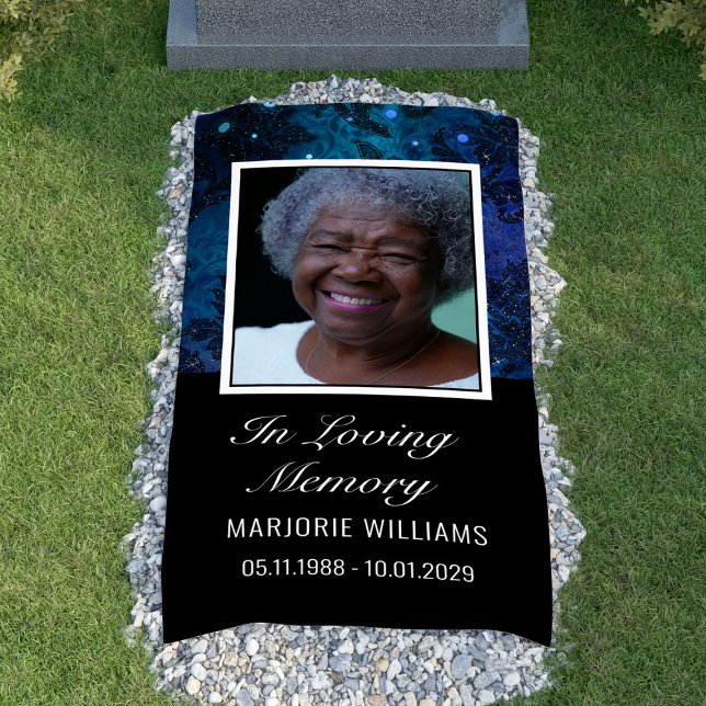 Lona En memoria amorosa Blue Photo Grave Cover (Blue In Loving Memory Photo Grave Cover Blanket Banner
)