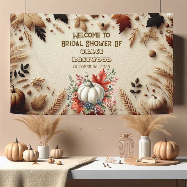 Lona Enamorarse en el País de las Calabazas Tardor Nupc (Fall In Love Pumpkin Country Rustic Bridal Shower Banner)