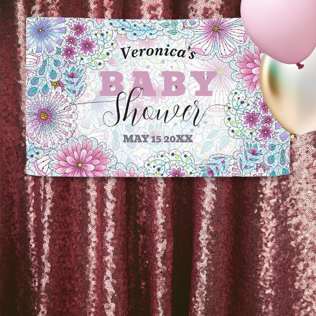 Lona Encantador Baby Shower de flores de pradera bohemi (Subido por el creador)