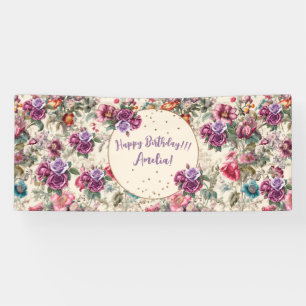 Lona Encantador Vintage Inspiro Floral Feliz cumpleaños