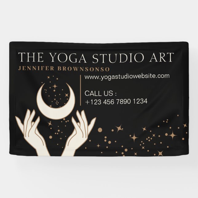 Lona Energía negra Manos Mística Luna Espiritual (Horizontal)