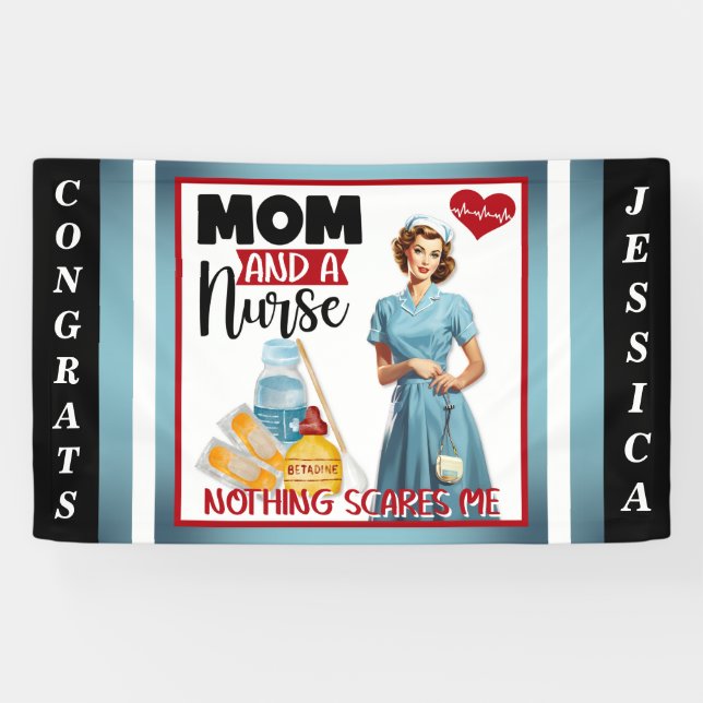 Lona Enfermera nostálgica cute pinup mamá y enfermera (Horizontal)