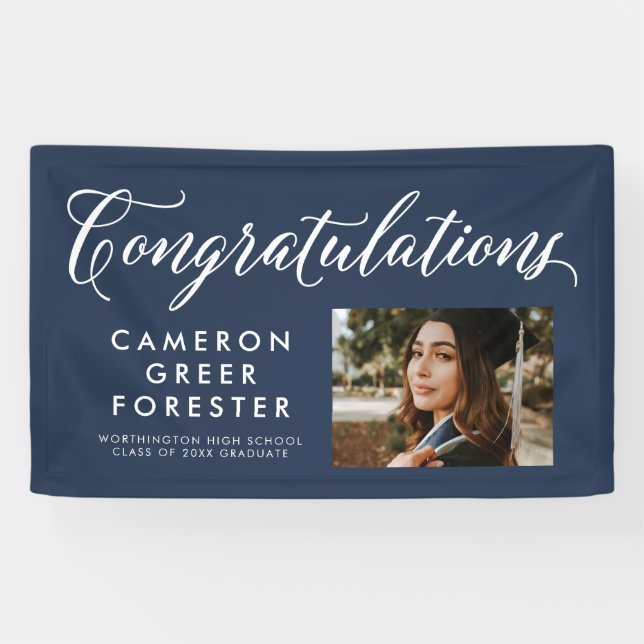 Lona Enhorabuena banner de graduación de marina con fot (Horizontal)