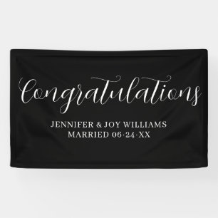 Lona Enhorabuena Banner moderno Boda de escritura negra