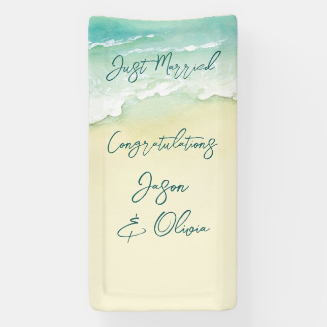 Lona Enhorabuena de cruceros Tropical Beach Wedding (Vertical)