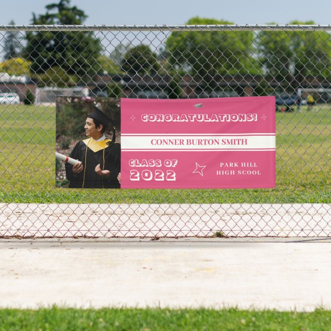 Lona Enhorabuena Monograma rosa y blanco (In situ)