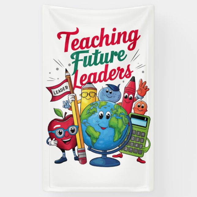 Lona Enseñanza Retro Líderes Futuros Profesor Escuela  (Vertical)