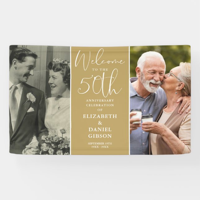 Lona Entonces Y ahora 2 Foto 50 Aniversario Bienvenidos (Horizontal)