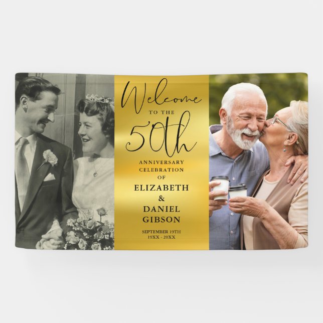 Lona Entonces Y ahora 2 Foto 50 Aniversario Bienvenidos (Horizontal)