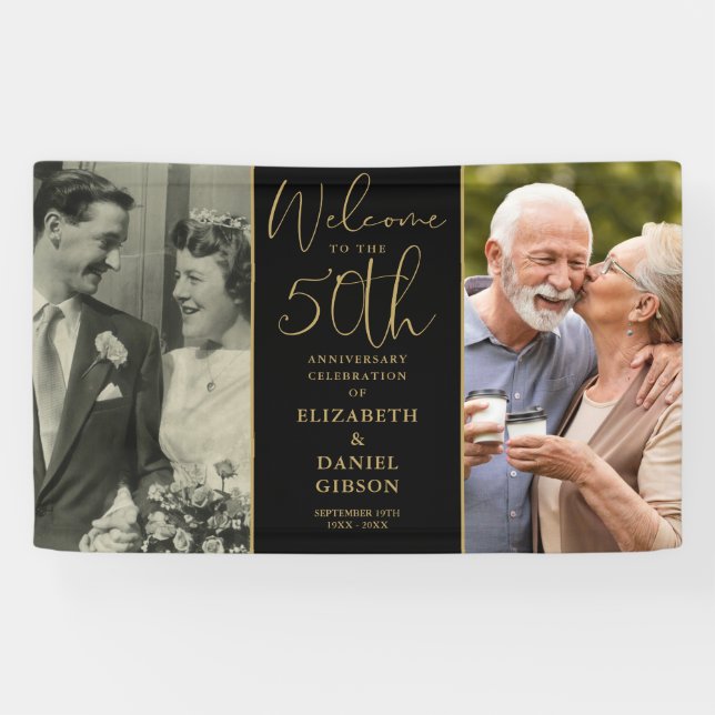 Lona Entonces Y ahora 2 Foto 50 Aniversario Bienvenidos (Horizontal)