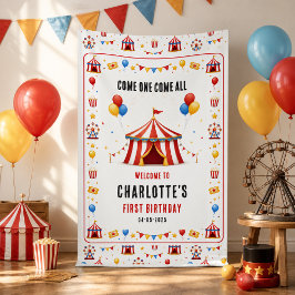 Lona Entrada de Circo Rojo Moderno para Cumpleaños 1er