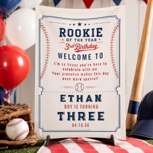 Lona Entrada del tercer cumpleaños de béisbol Novato de