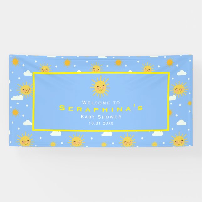 Lona Eres mi Baby Shower azul y amarillo Sunshine (Horizontal)