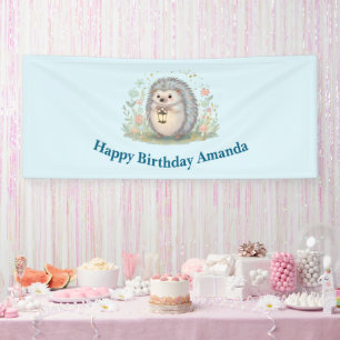 Lona Erizo Adorable con Cumpleaños de Linterna