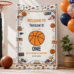 Lona Es hora del juego Baloncesto Cumpleaños número 1 A