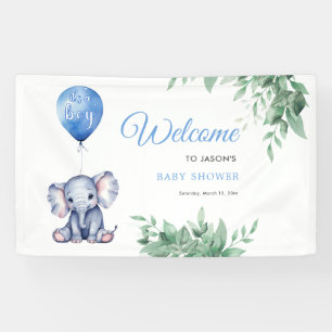 Lona Es un Baby Shower azul de globo de niño elefante