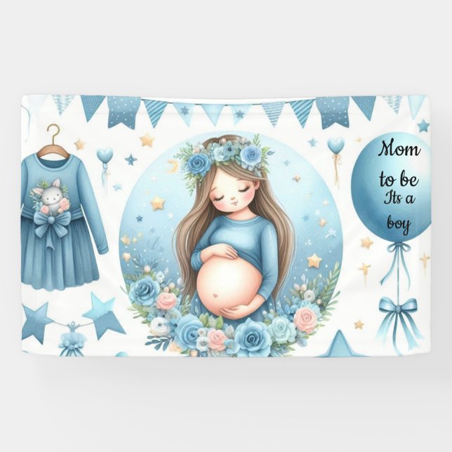 Lona Es un cartel de baby shower de niño azul (Horizontal)