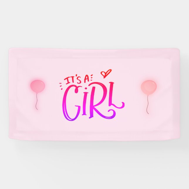 Lona Es un Chica con globos rosados (Horizontal)