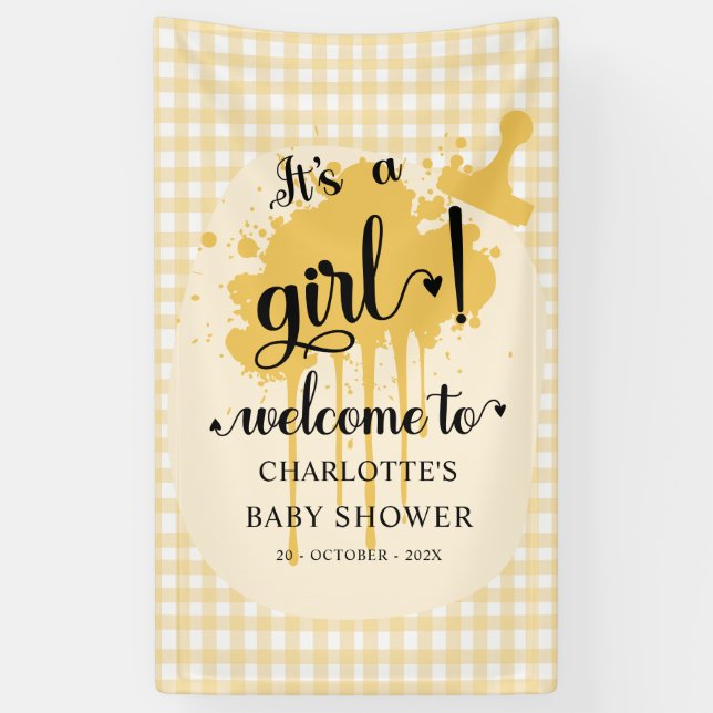 Lona Es un Chica  Pastel Naranja Gingham Baby Shower (Vertical)