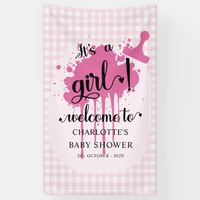 Lona Es un Chica Pastel Rosa Gingham Baby Shower (Vertical)