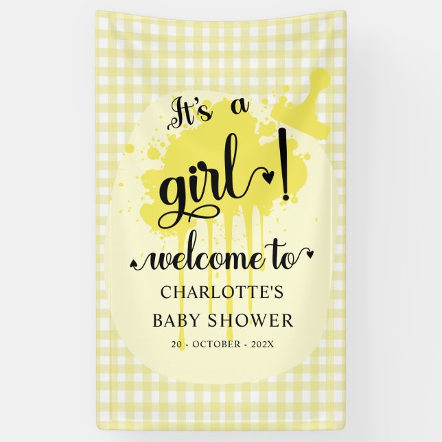 Lona Es un Chica Pastel Yellow Gingham Baby Shower (Vertical)