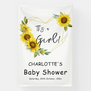 Lona ¡Es una niña! Marco de girasoles para baby shower