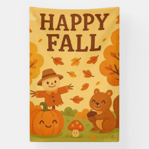 Lona Escena de otoño con calabaza y ardilla