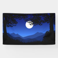 Escena nocturna con árboles de luna llena