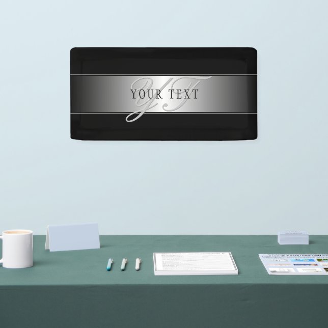 Lona Escritura Elegante Editable En Monograma | Negra (Feria)